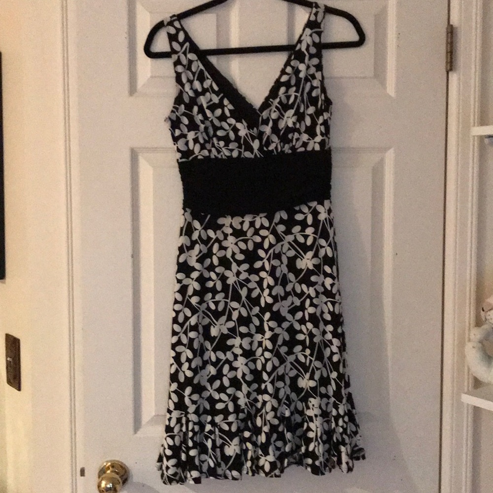 Black & white cherry blossom print dress